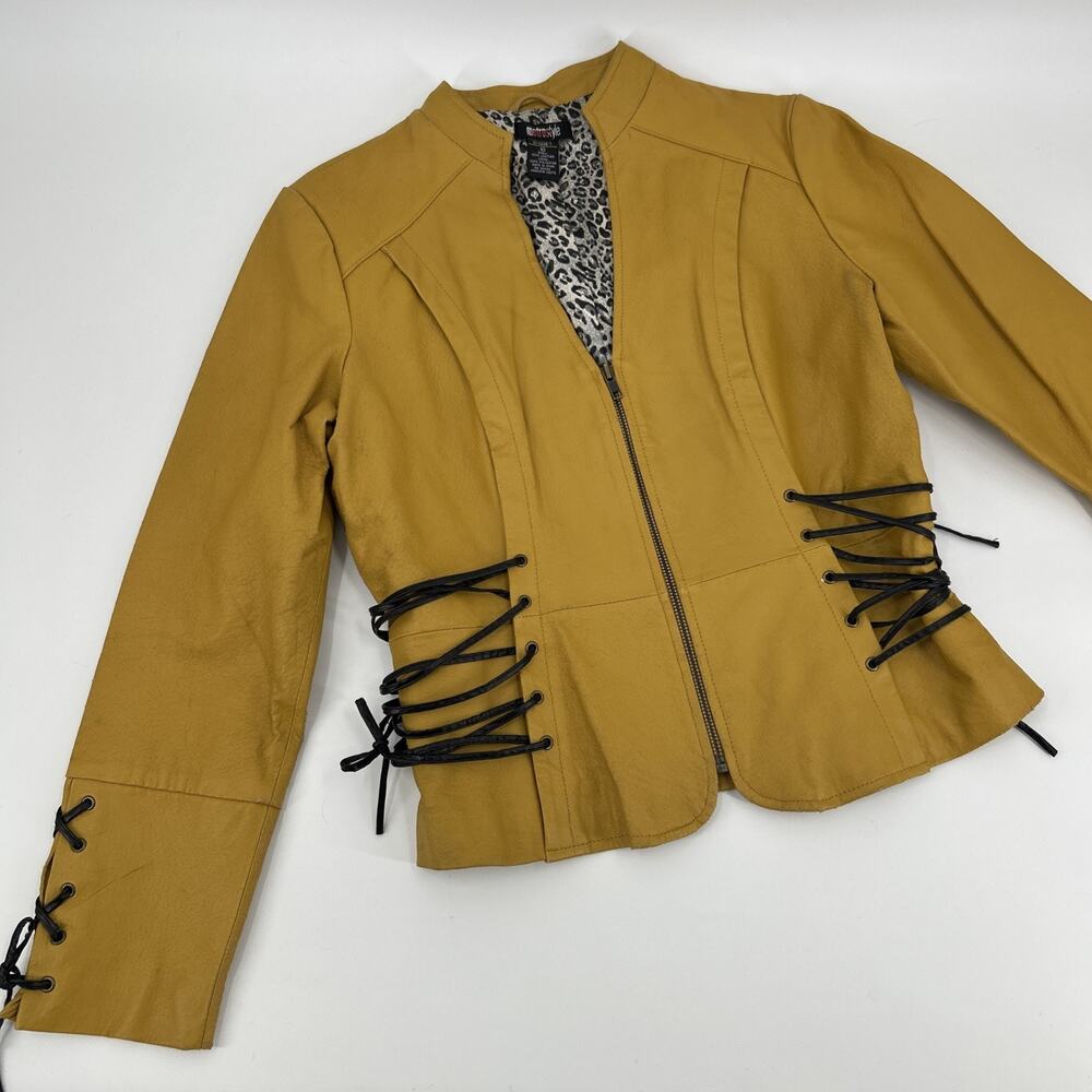 Vintage Y2K Metrostyle Leather Jacket Womens Size 10 Fits Like 6 Yellow Lace